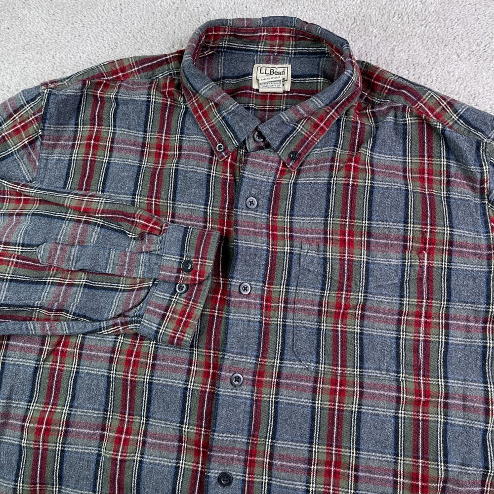 LL Bean Shirt Mens XL Gray Stewart Plaid Flannel Traditional Fit Outdoor Tartan